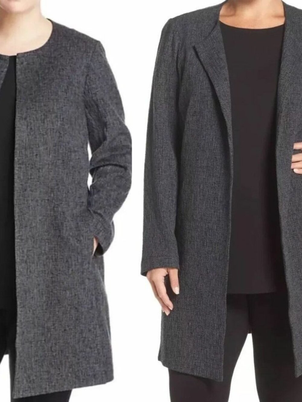 NWT$378 Eileen Fisher Peat Round-Nk Long Cardi-Duster L fit XL?Wool Crepe Jacket - Picture 6 of 6
